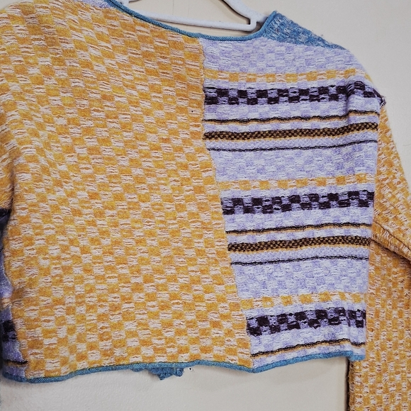 Free People Mixed Print Pieced Ready Set Go Colorful Women's Sweater Cardigan - Picture 11 of 11